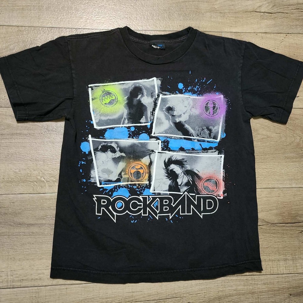 Vintage Y2K Rock Band Video Game Promo T-Shirt Mens Black Short Sleeve Retro